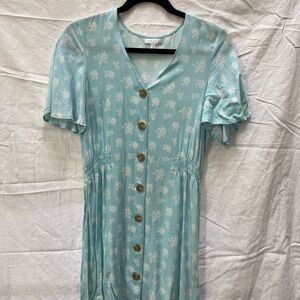 Rayon Floral Button-Down Dress in Light Blue